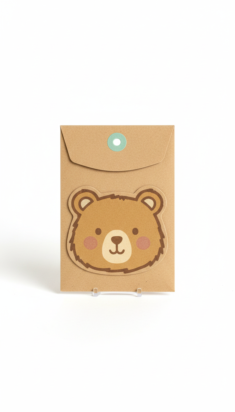 Wonky Bear Gift Tag With Kraft Packaging