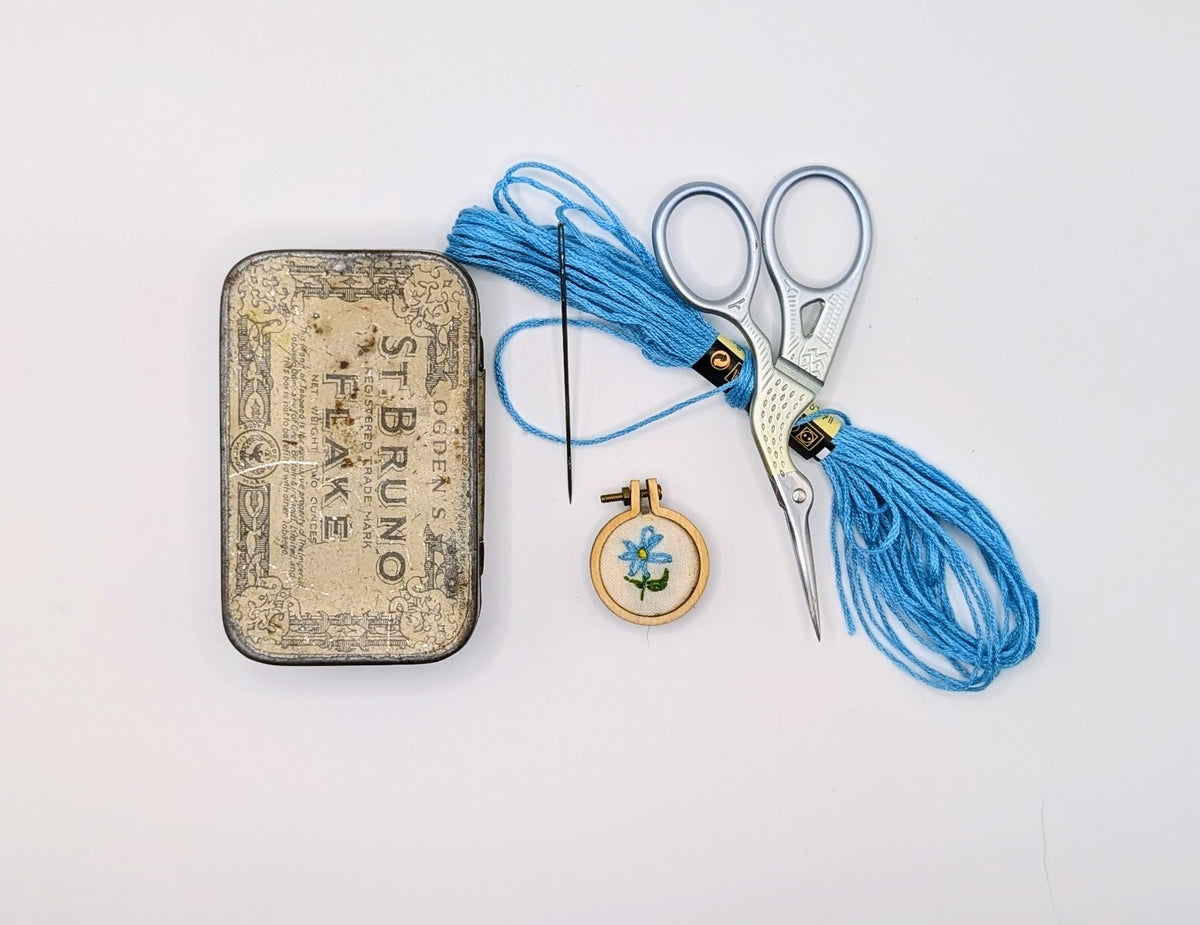 Blue Flower Mini Hoop Embroidery