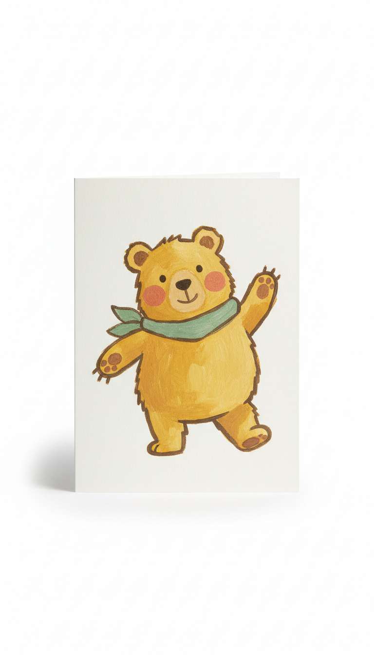 Hand-Painted Wonky Bear Greeting Card
