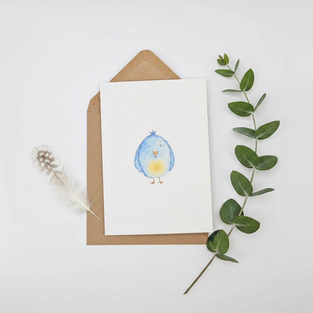 Chubby Blue Bird Greeting Card
